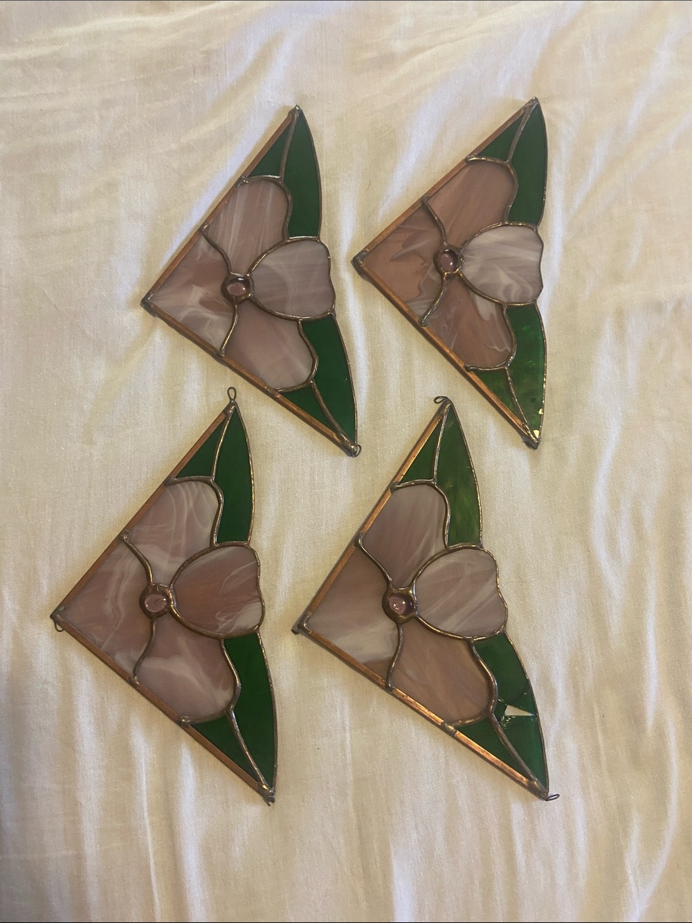Vintage Stained Glass Corner Window Panels